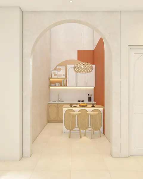 Pantry dilihat dari balik pintu lengkung